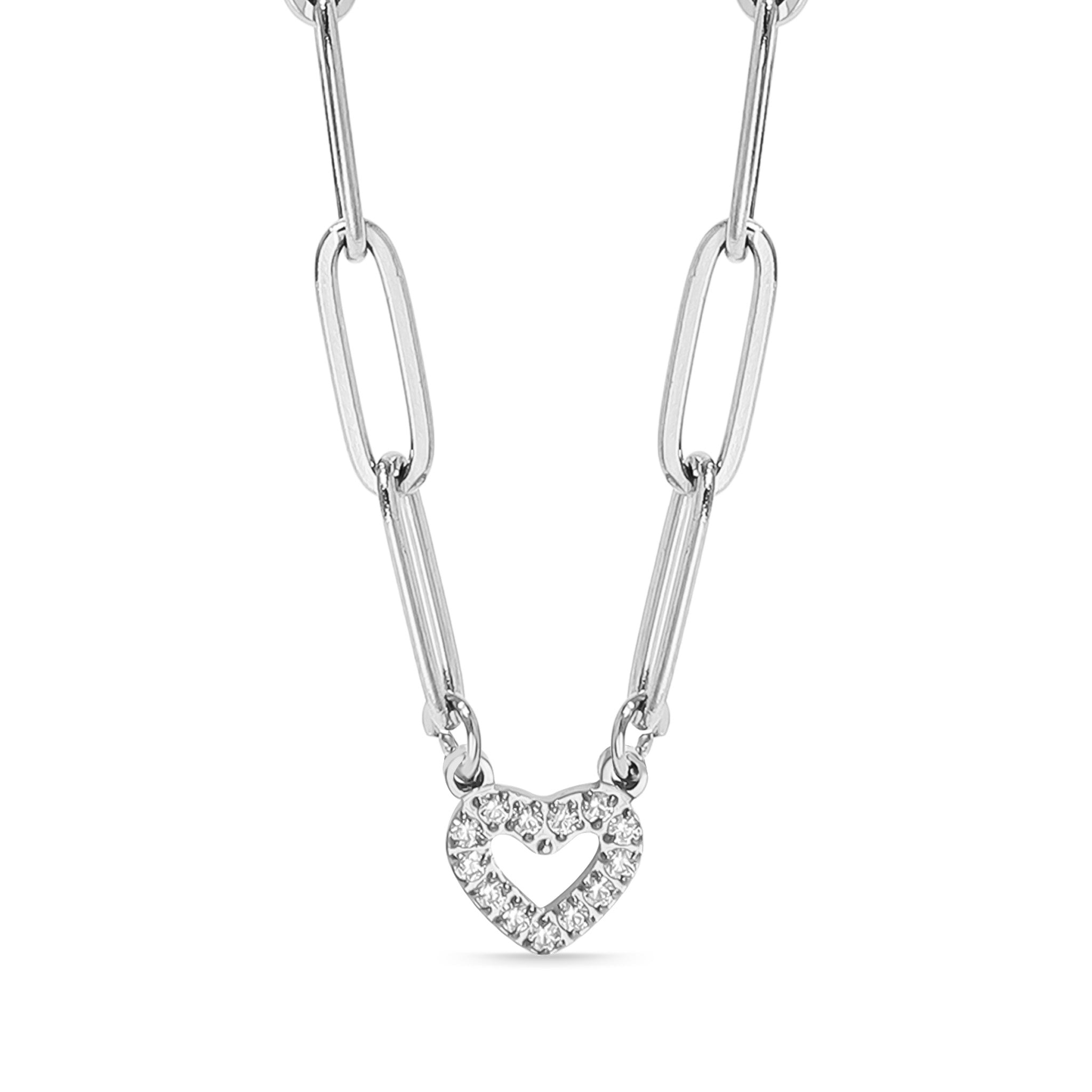 18K Gold PVD Stainless Steel Stone "Heart" Paperclip Chain Necklace 