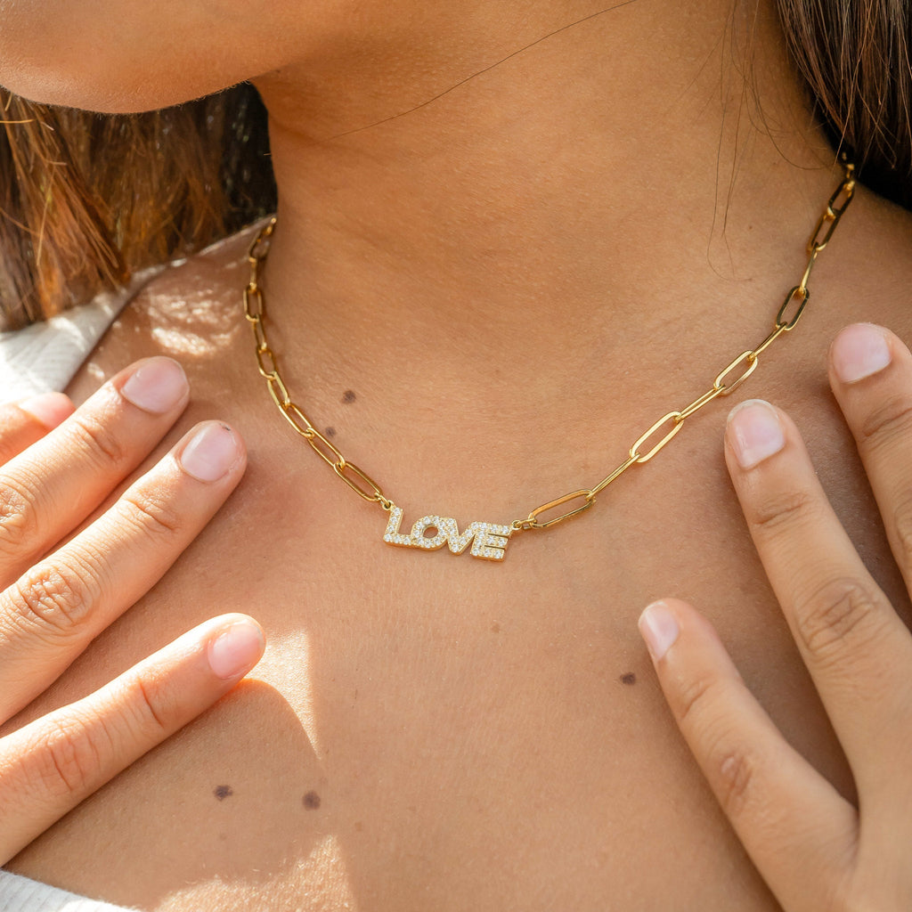 "Love" Paperclip Necklace & Bracelet Set