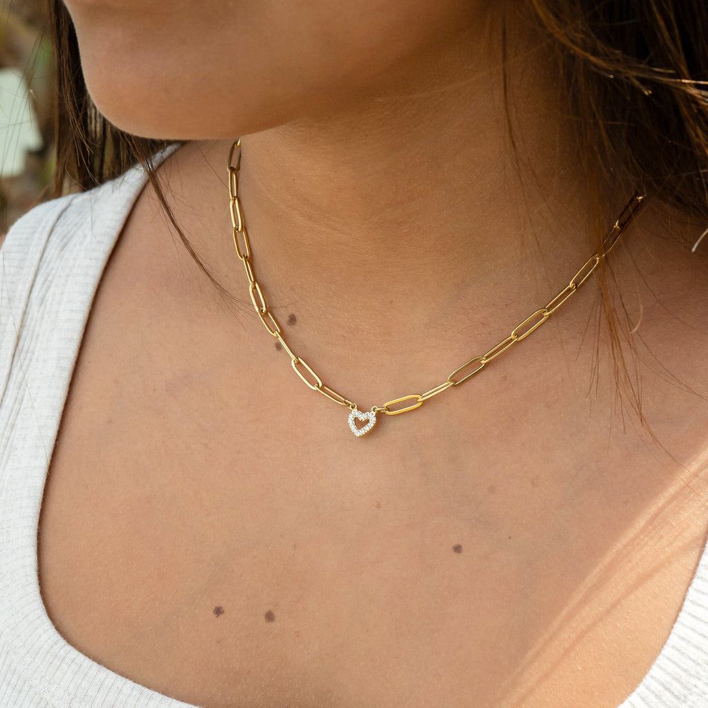 Person wearing Heart Paperclip Necklace