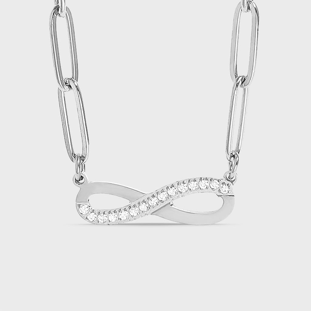 Infinity Paperclip Necklace with CZ stones