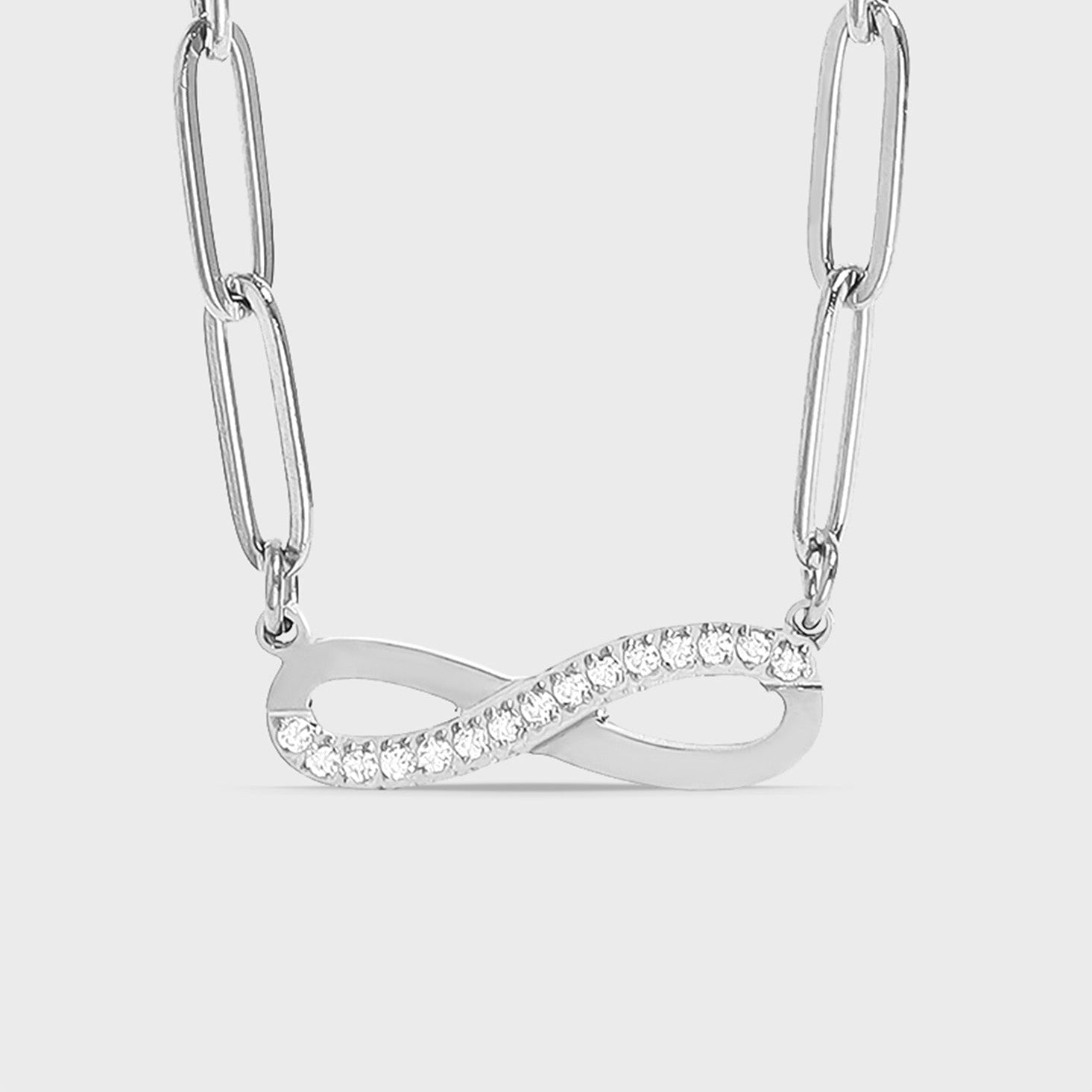 Infinity Paperclip Necklace with CZ stones