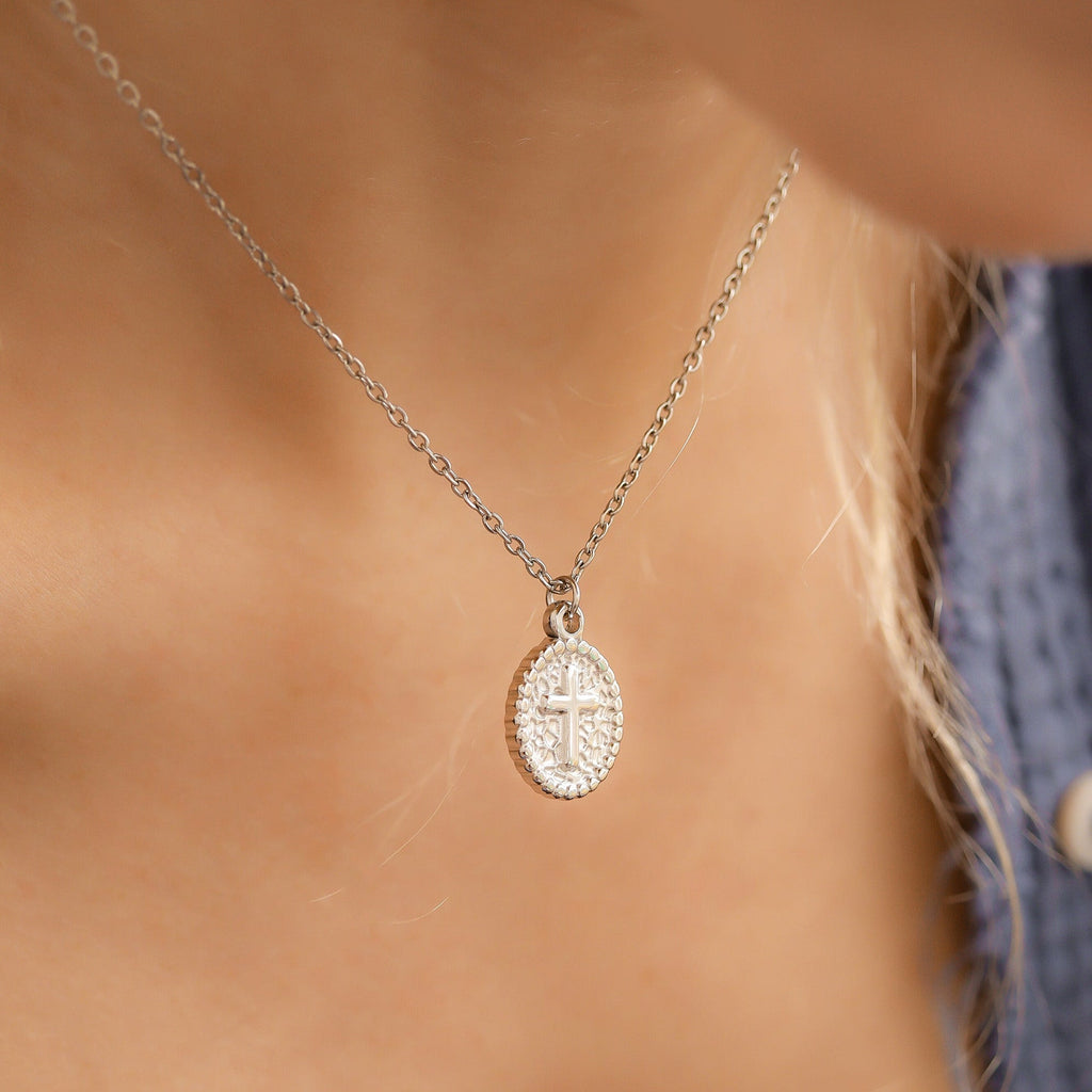 Textured Medallion Cross Necklace