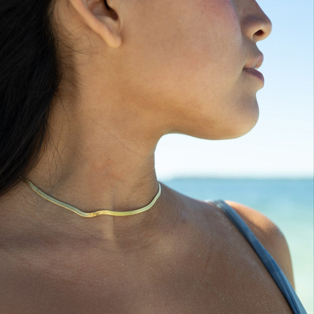 Gold Herringbone Chain Necklace