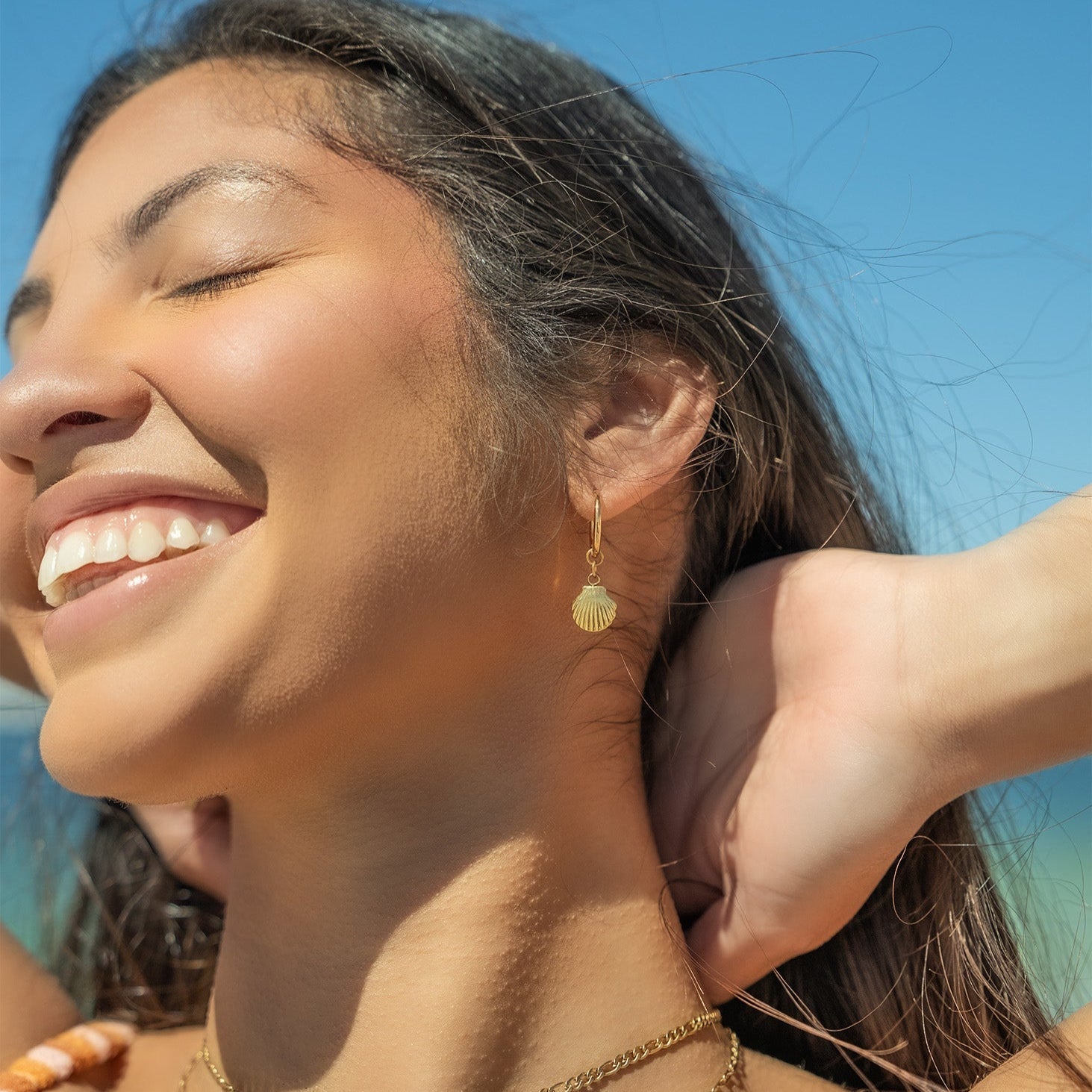 shell charm huggie earrings