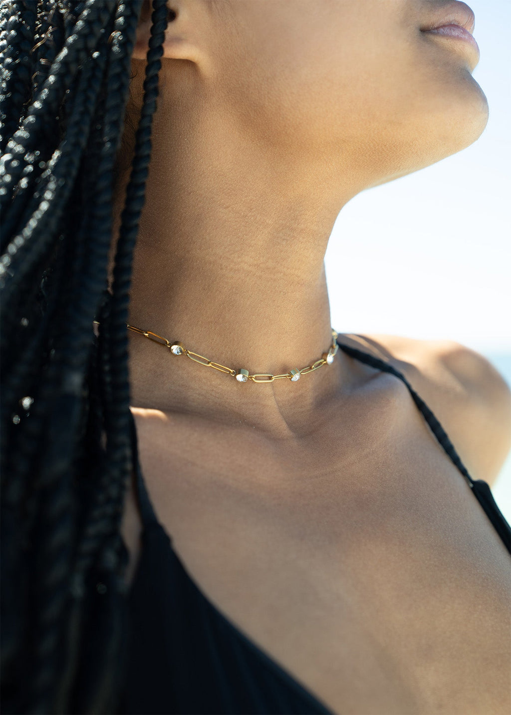 Crystal Stone Paperclip Chain Necklace