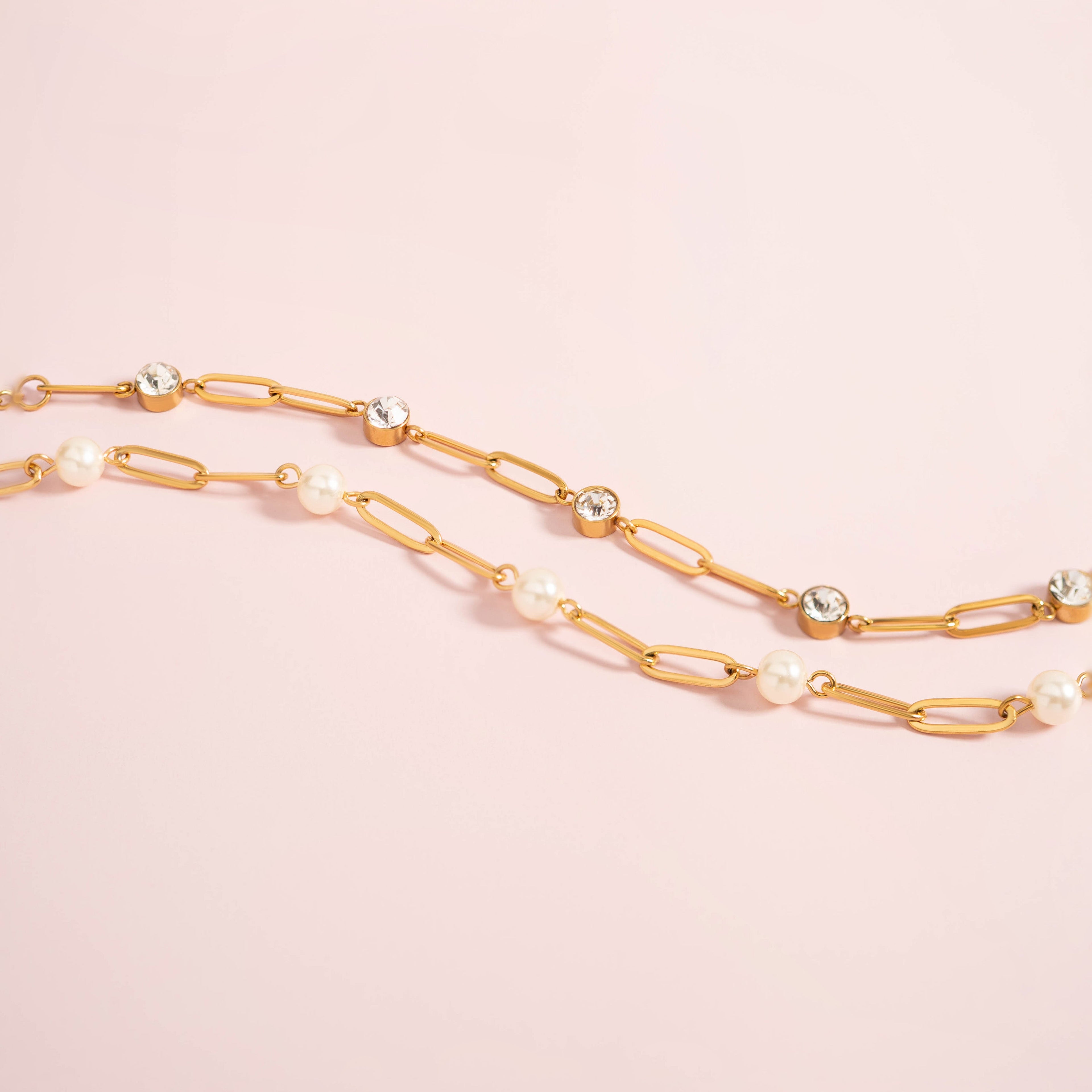 Crystal Stone Station Paperclip Chain Bracelet