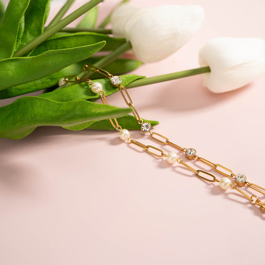 Crystal Stone Station Paperclip Chain Bracelet