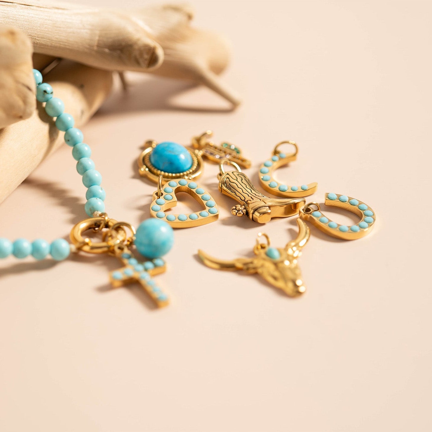 Turquoise Stone Moon Charm