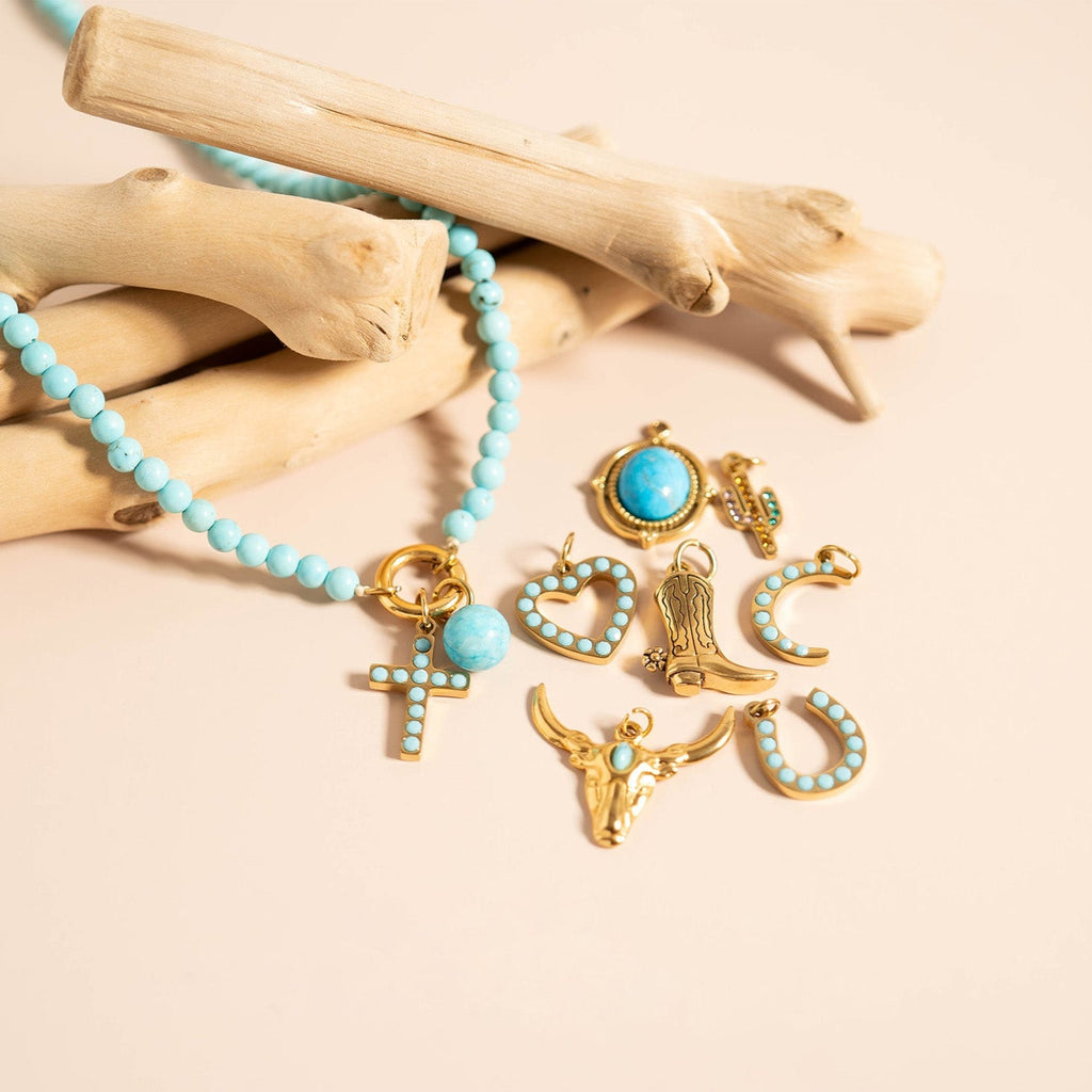 Turquoise Stone Moon Charm