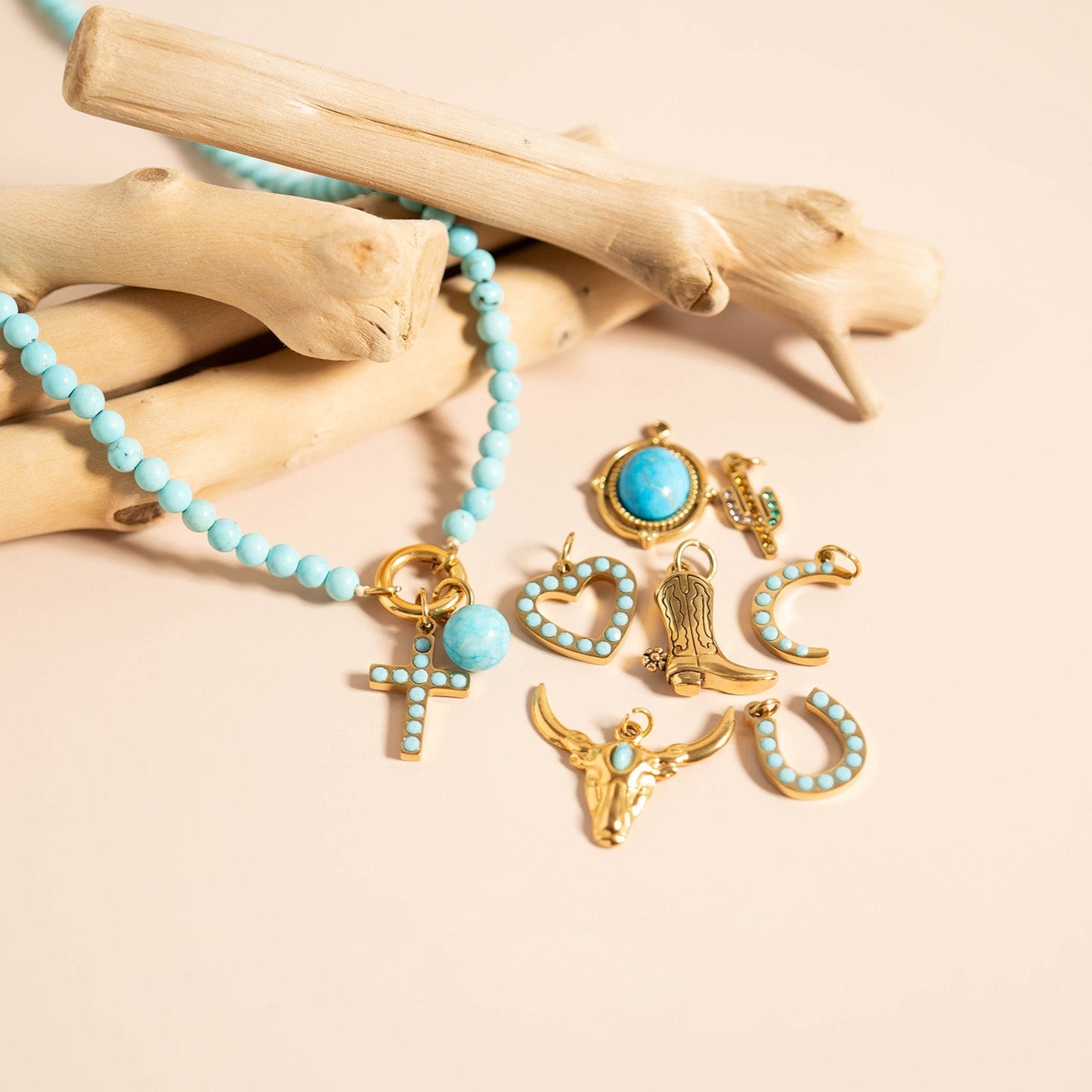 Turquoise Stone Moon Charm