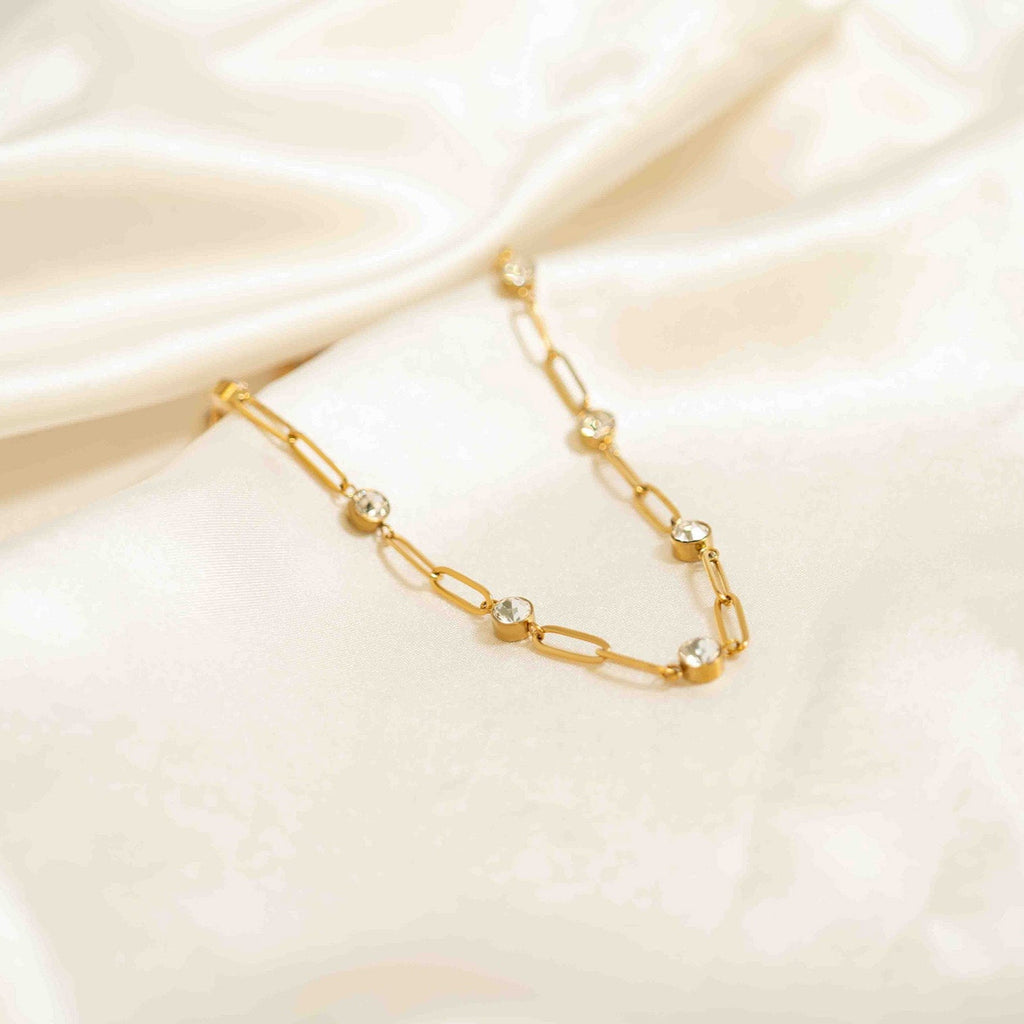 Crystal Stone Paperclip Chain Necklace