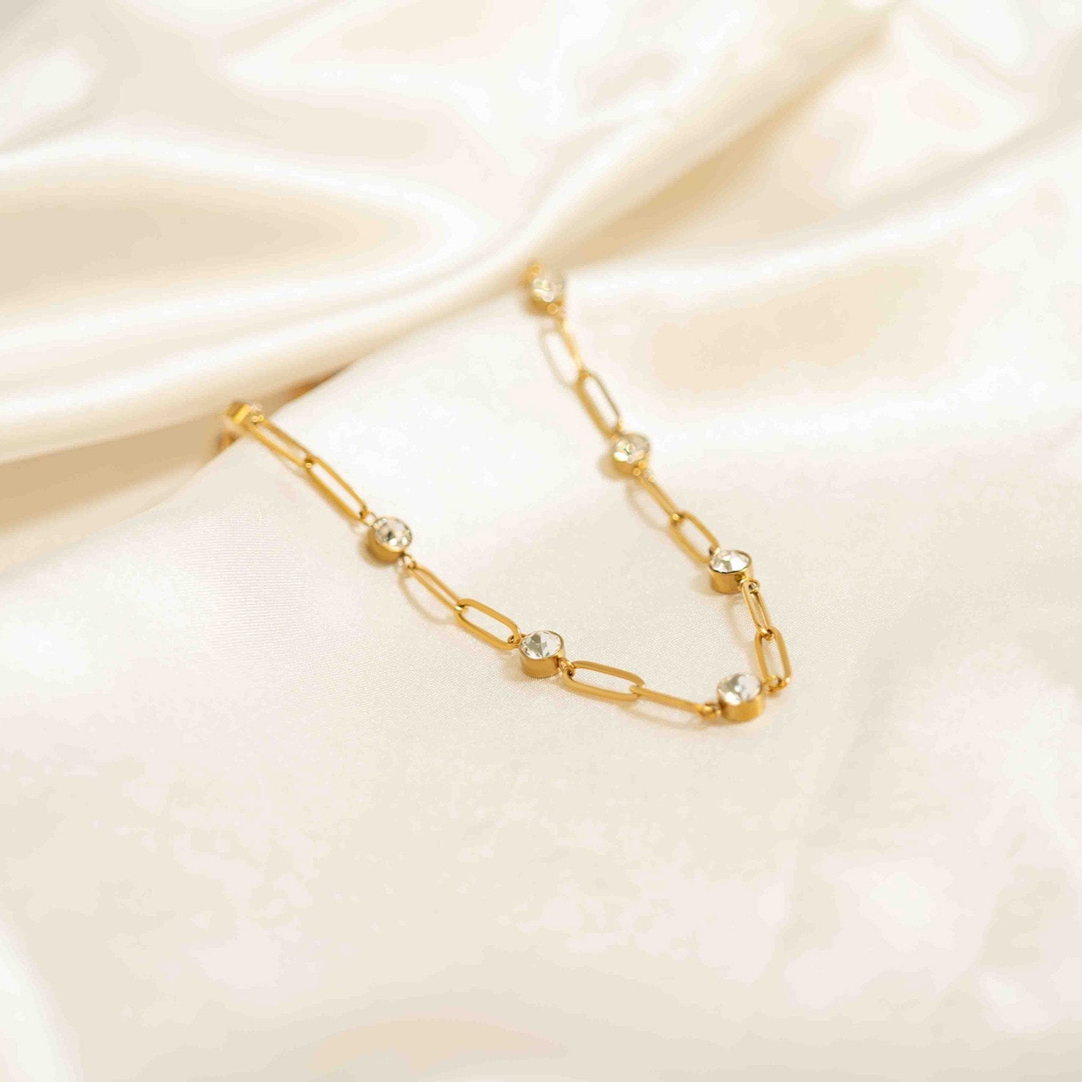 Crystal Stone Paperclip Chain Necklace