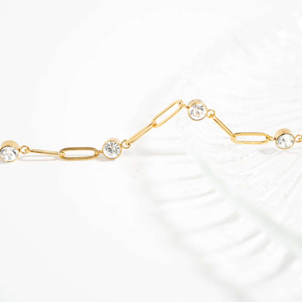 Crystal Stone Paperclip Chain Necklace
