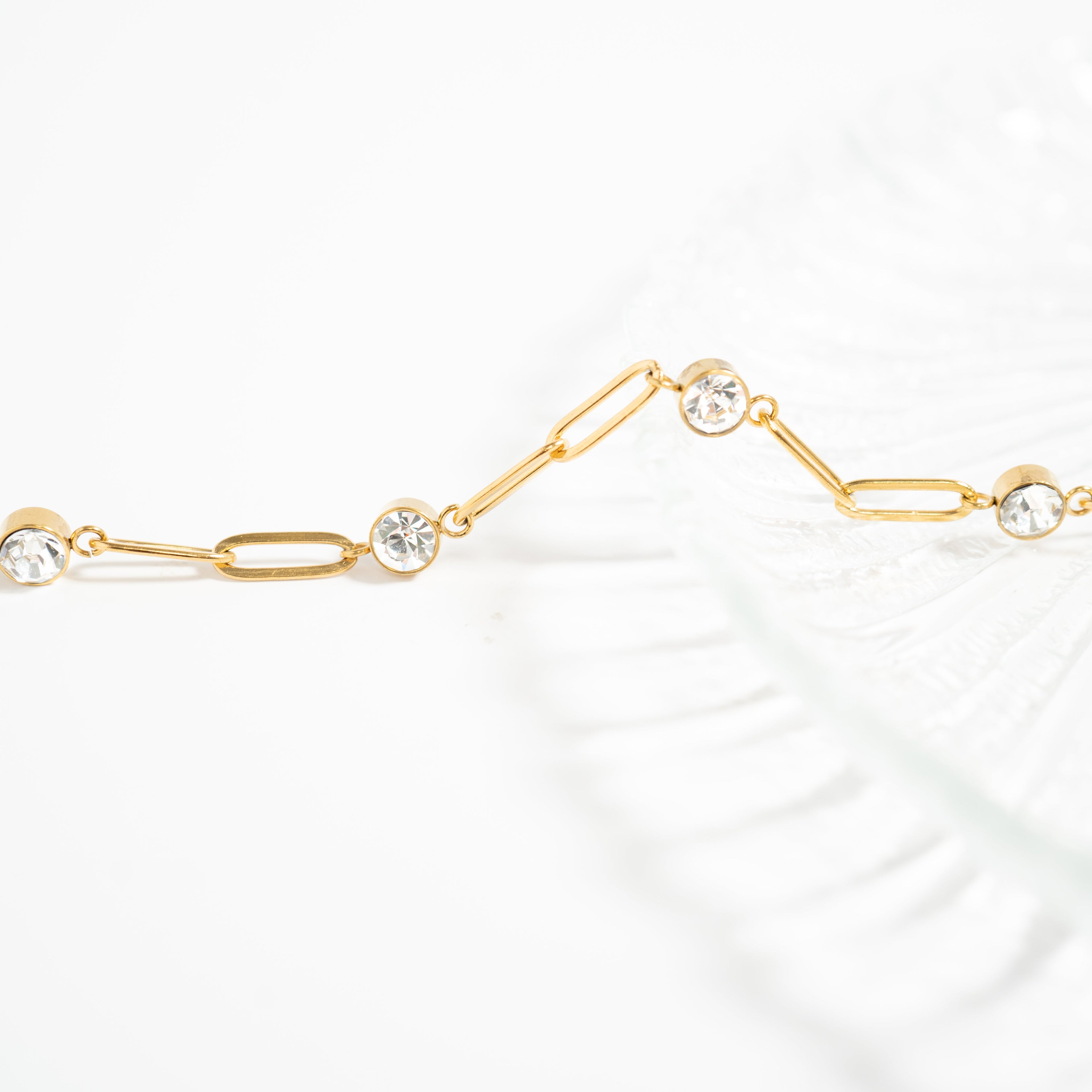 Crystal Stone Paperclip Chain Necklace