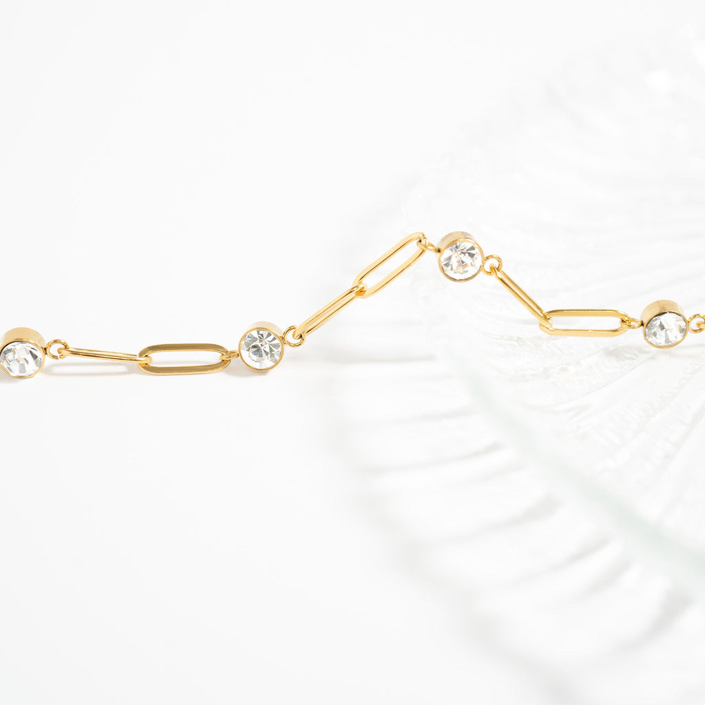 Crystal Stone Station Paperclip Chain Bracelet