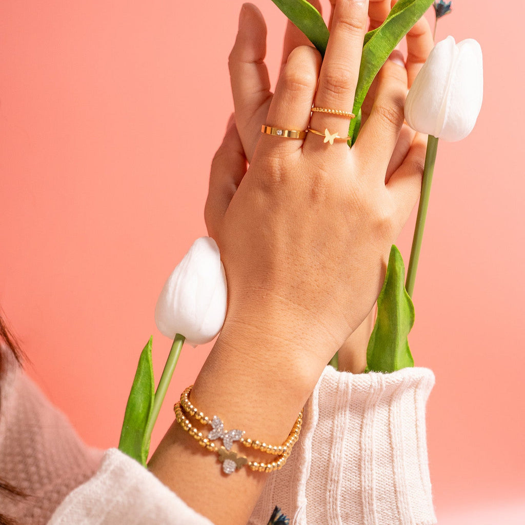Stackable Butterfly Beaded Charm Bracelet Lifestyle