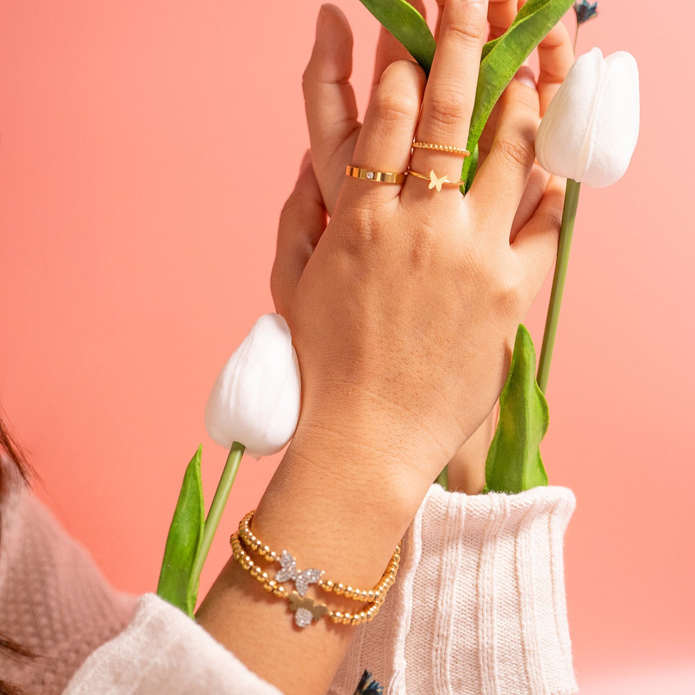 Stackable Butterfly Beaded Charm Bracelet Lifestyle