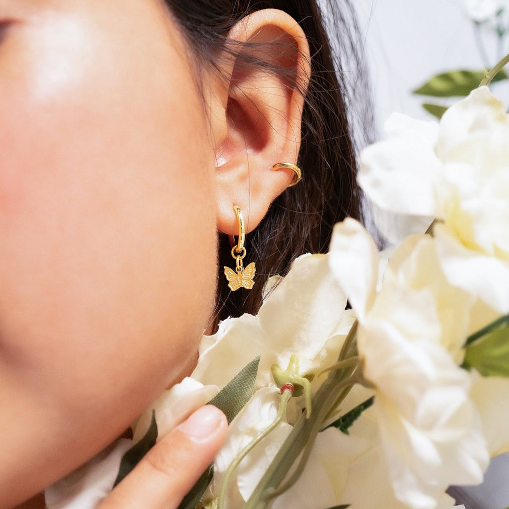 Butterfly Huggie Charm Earrings