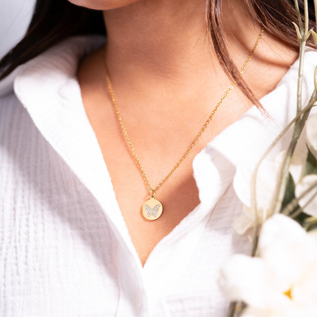 CZ Stone Butterfly Charm Necklace