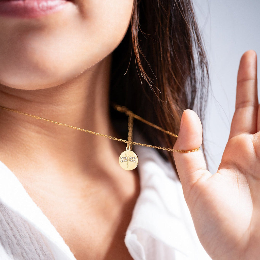 Gold dragonfly necklace