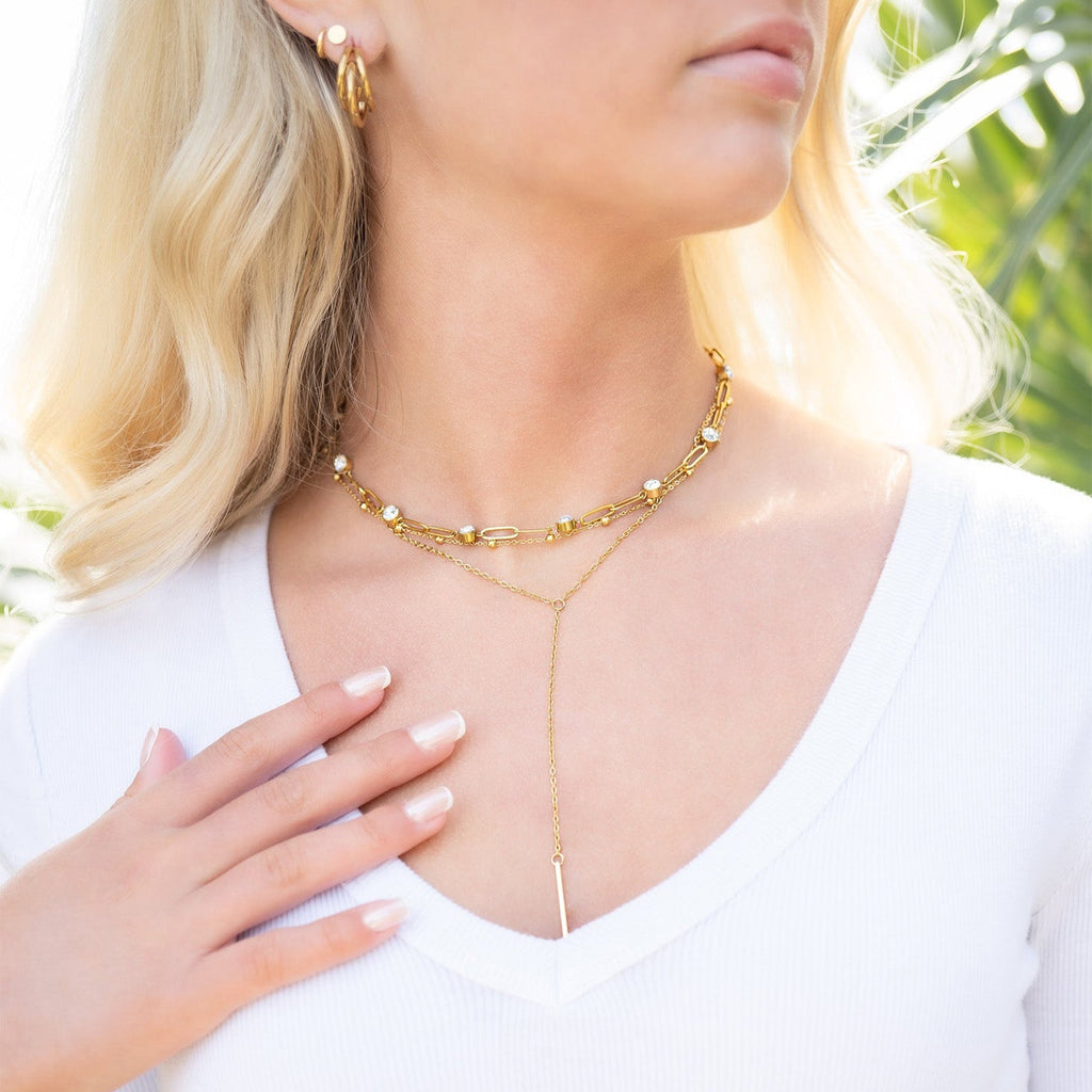 Crystal Stone Paperclip Chain Necklace