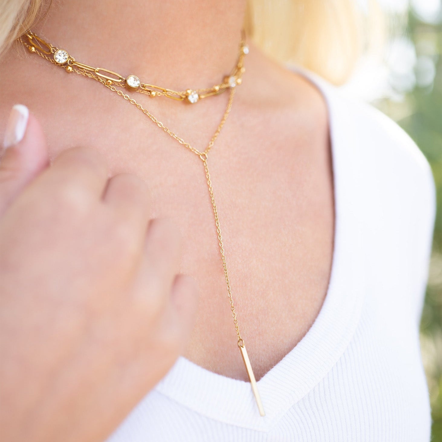 Crystal Stone Paperclip Chain Necklace