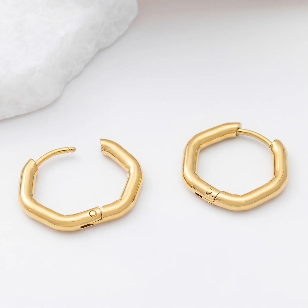 Rounded Geometric Huggie Hoop Earrings- gold studio 