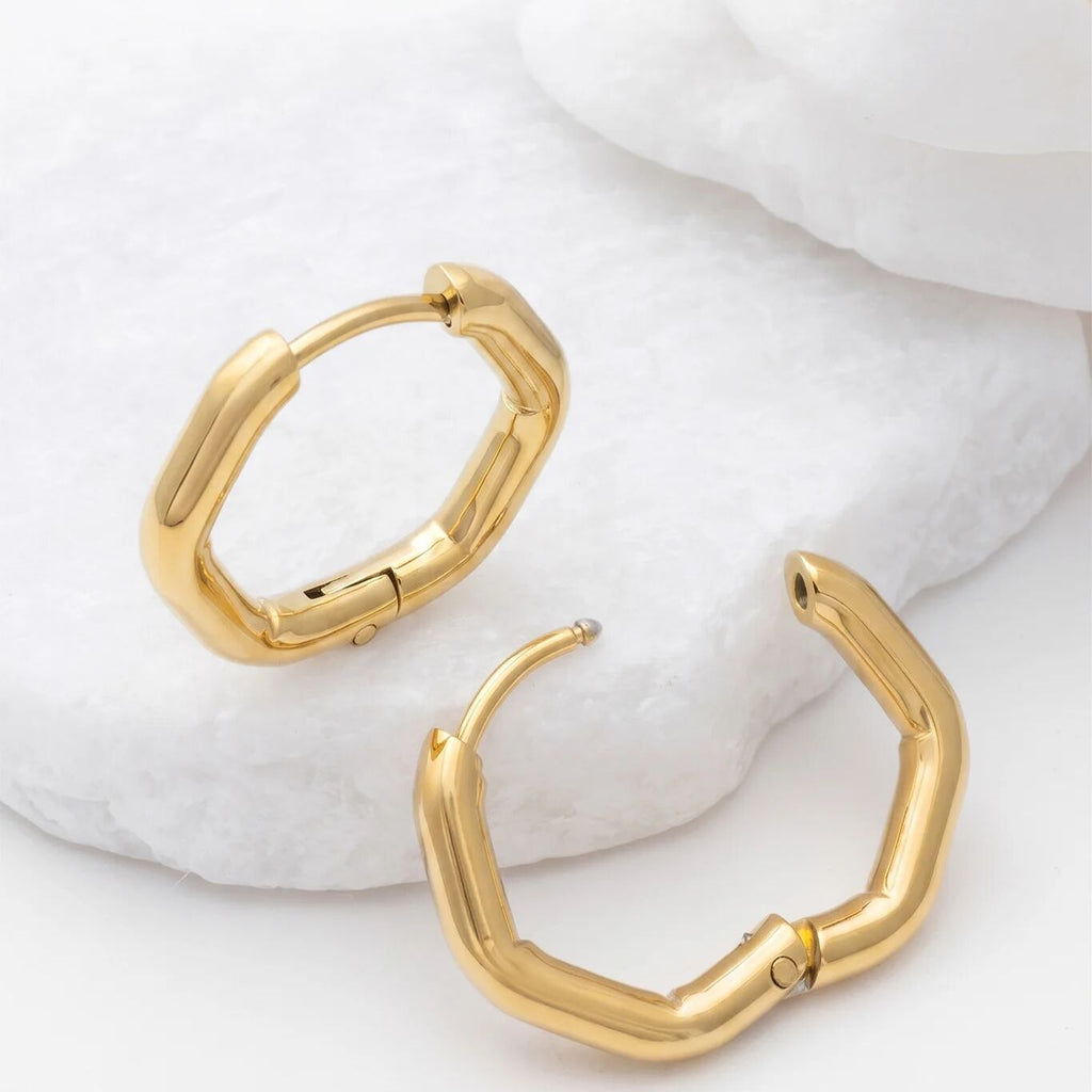 Rounded Geometric Huggie Hoop Earrings- gold studio