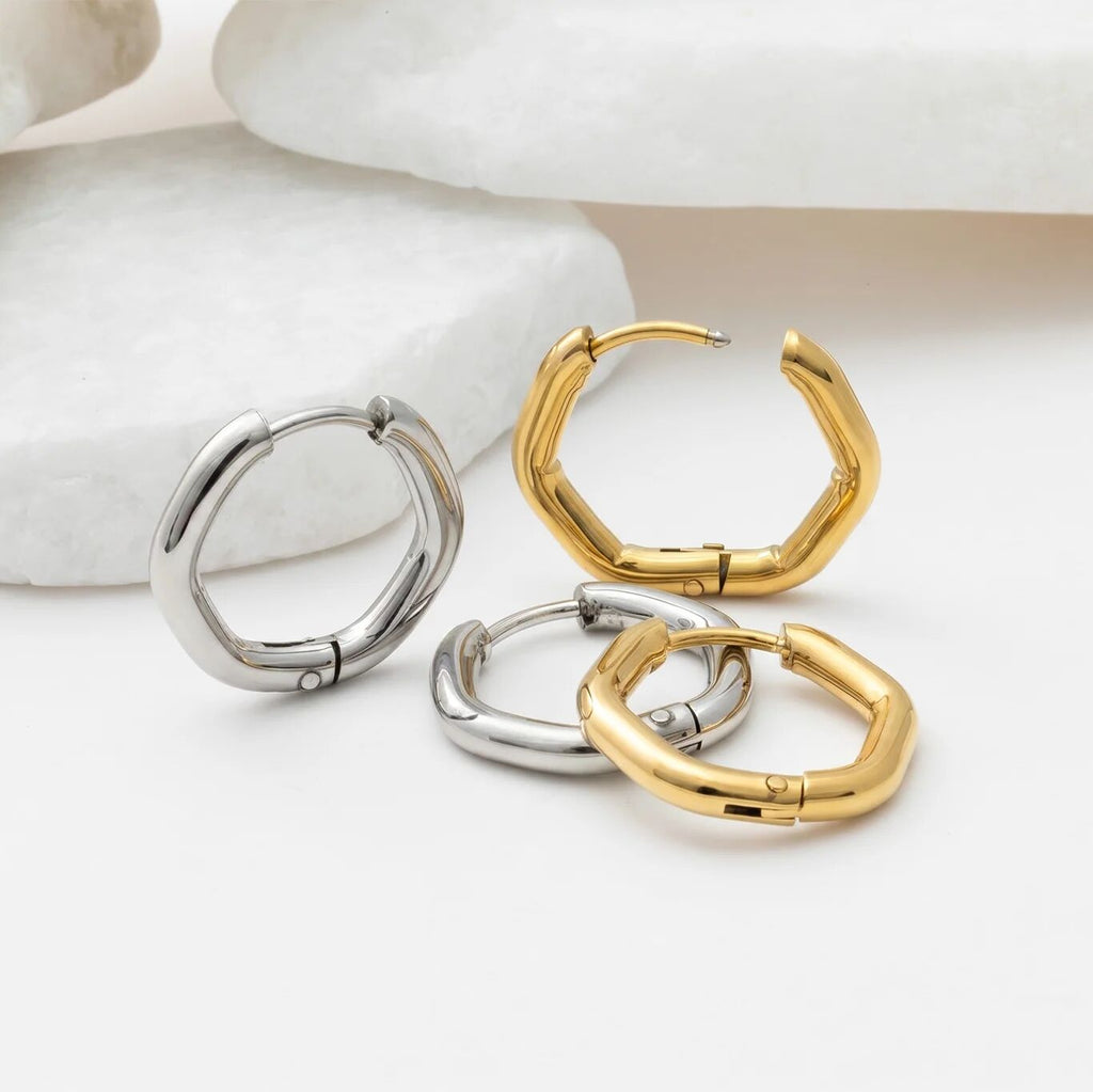 Rounded Geometric Huggie Hoop Earrings- gold and silver studio 