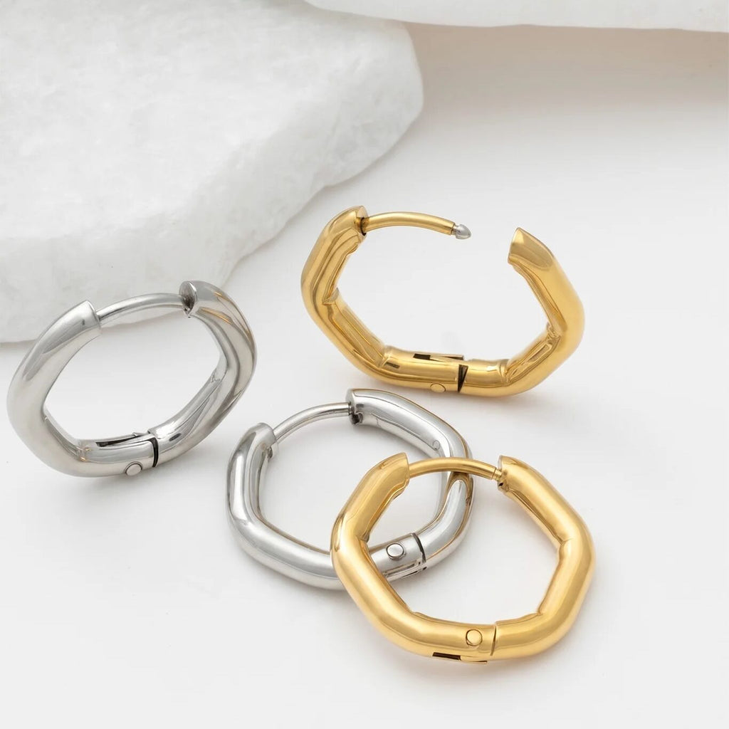 Rounded Geometric Huggie Hoop Earrings- gold and silver studio 