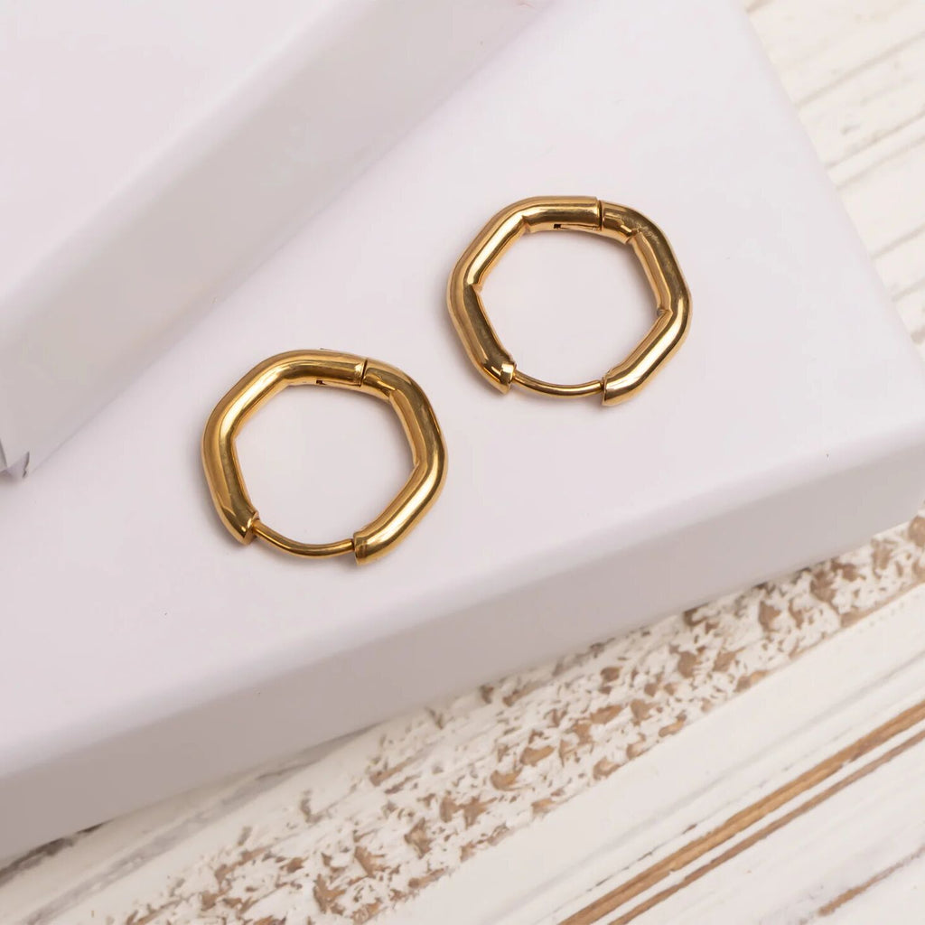 Rounded Geometric Huggie Hoop Earrings- gold studio