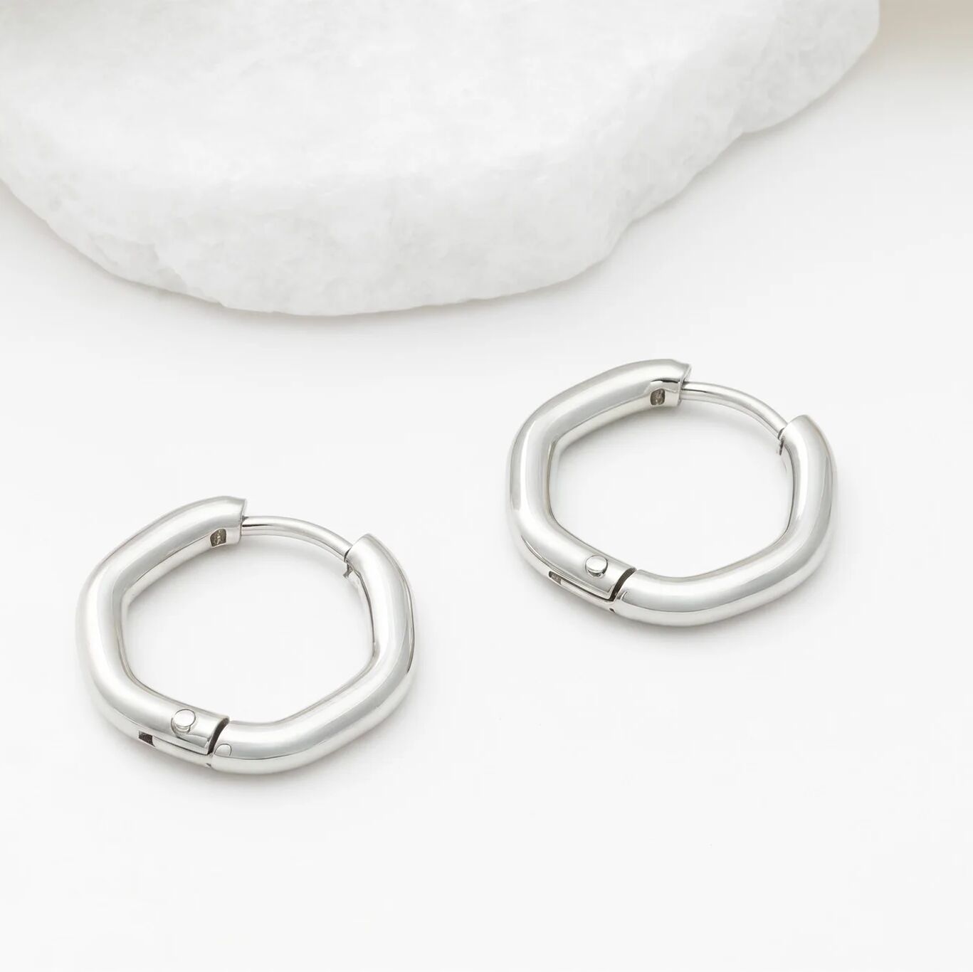 Rounded Geometric Huggie Hoop Earrings- silver studio