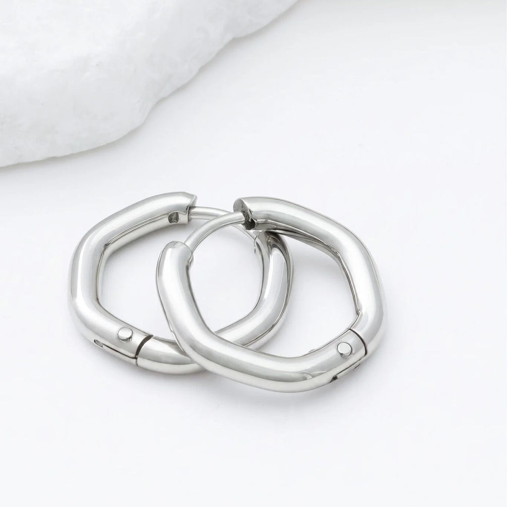 Rounded Geometric Huggie Hoop Earrings- silver studio 