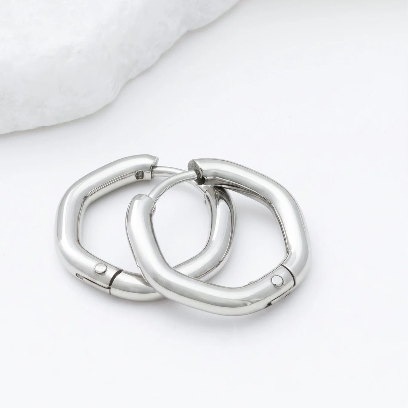 Rounded Geometric Huggie Hoop Earrings- silver studio 
