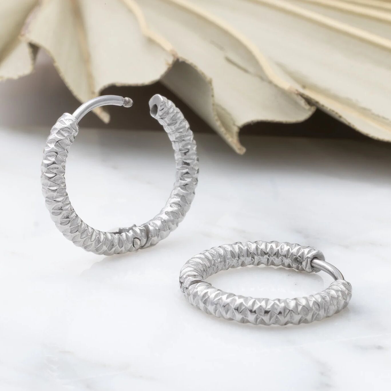 Textured Huggie Hoop Earrings-silver studio 