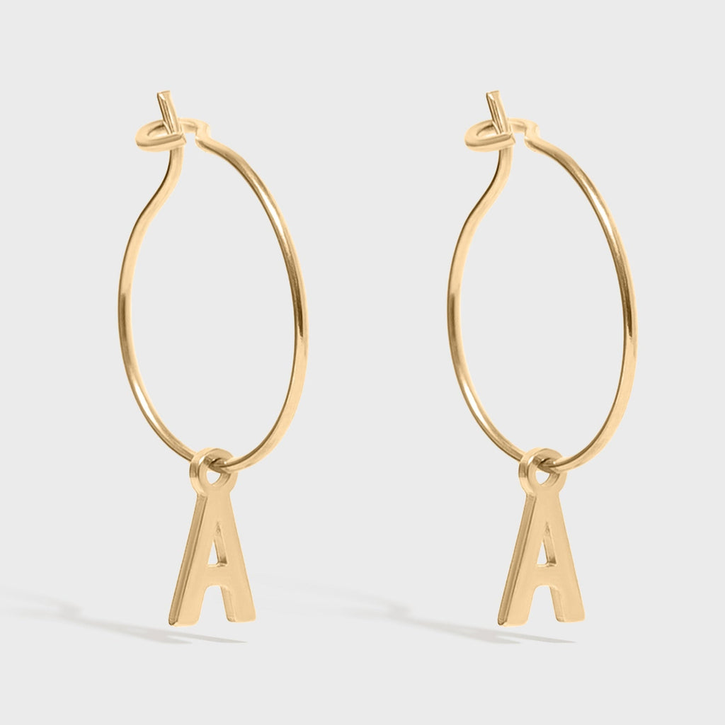 Mini Hoop Initial Earrings #color_Gold