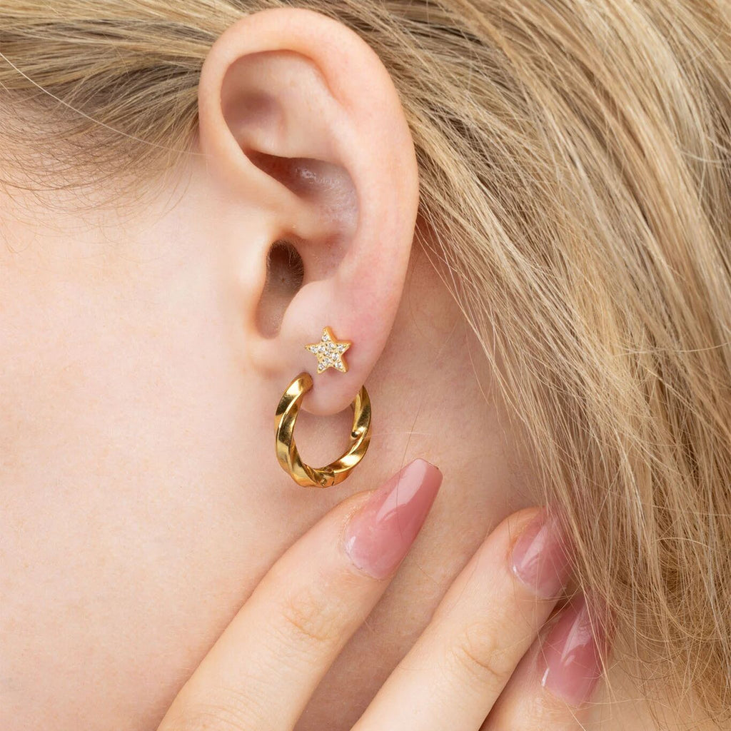 Twisted Hoop Earrings- model gold