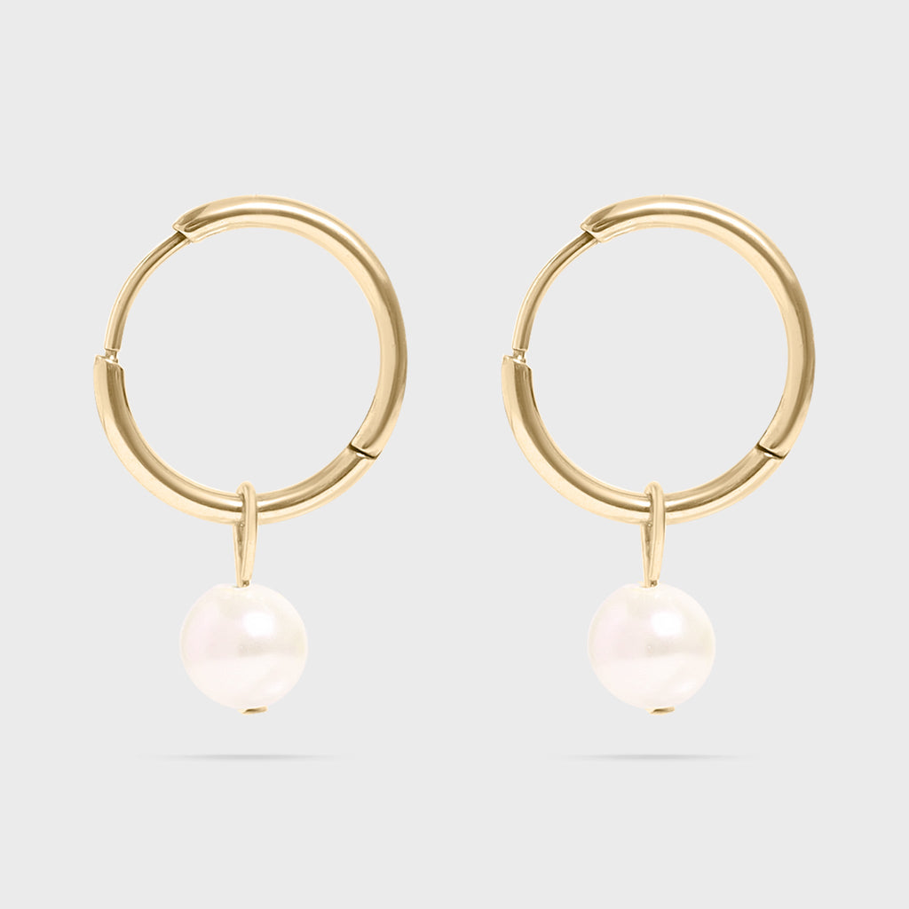 Pearl Charm Huggie Earrings- gold main