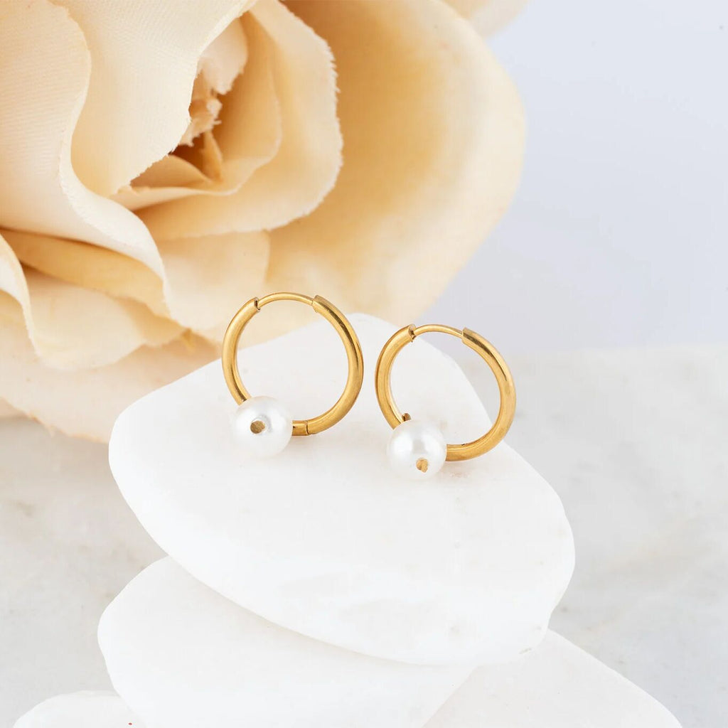 Pearl Charm Huggie Earrings- gold studio 