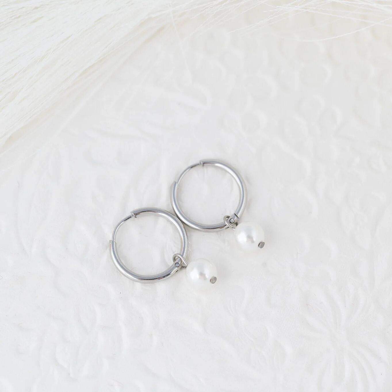 Pearl Charm Huggie Earrings- silver studio 