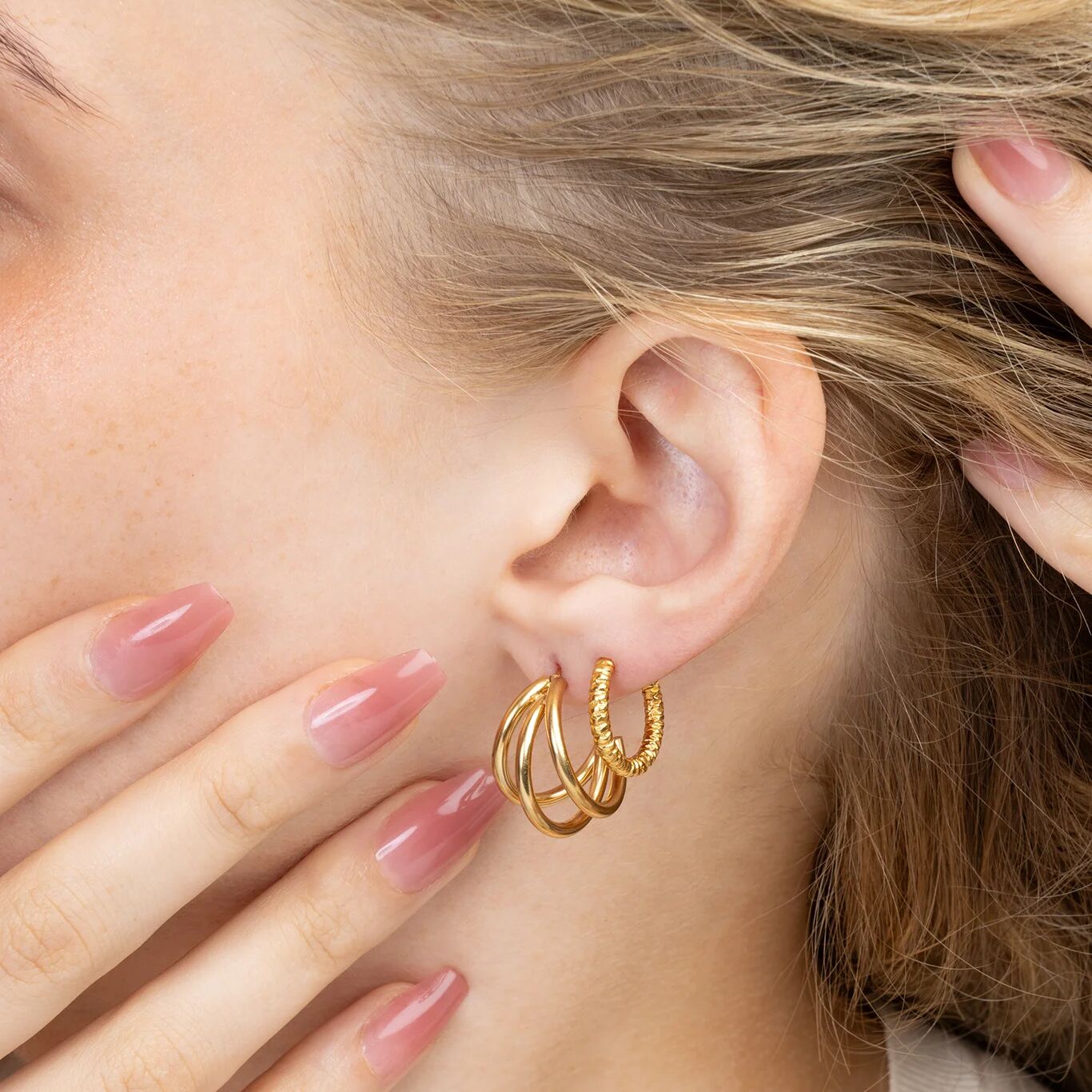 Make a Statement Huggie Hoop Earrings-gold model 