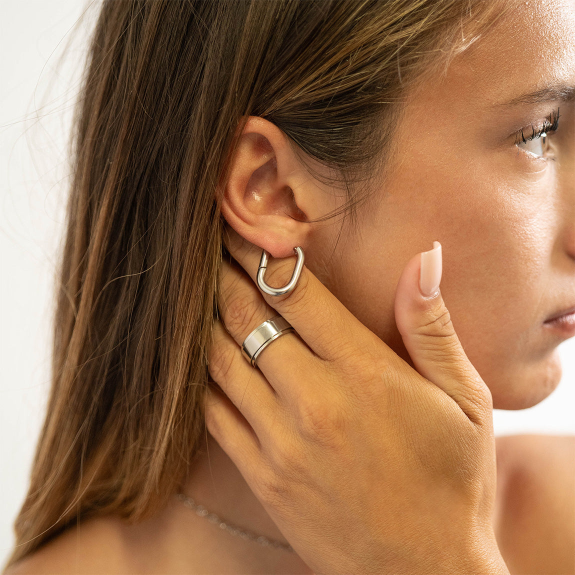 Oval Huggie Hoop Earrings