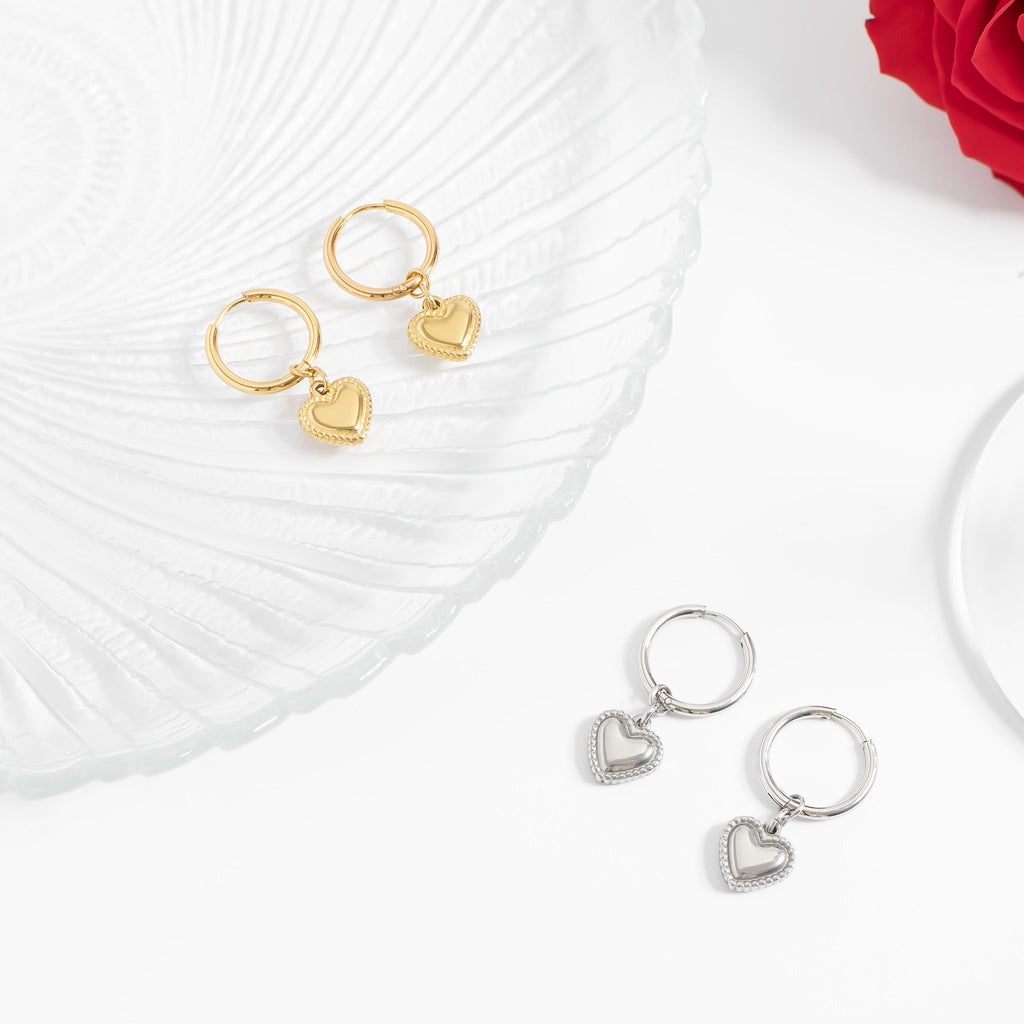 Classic Heart Huggie Charm Earrings