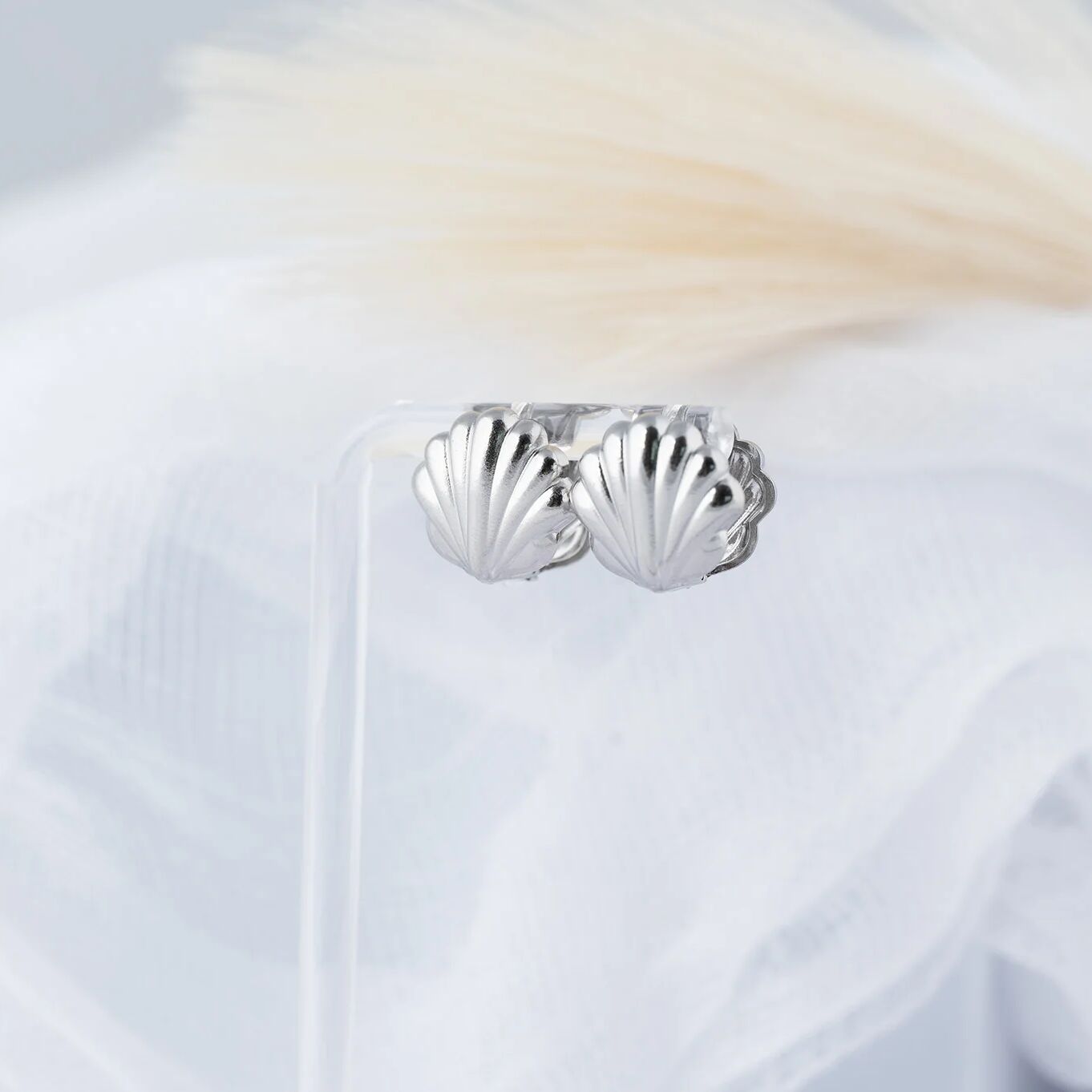Shell Huggie Earrings-silver studio