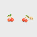 Gold enamel cherry stud earrings