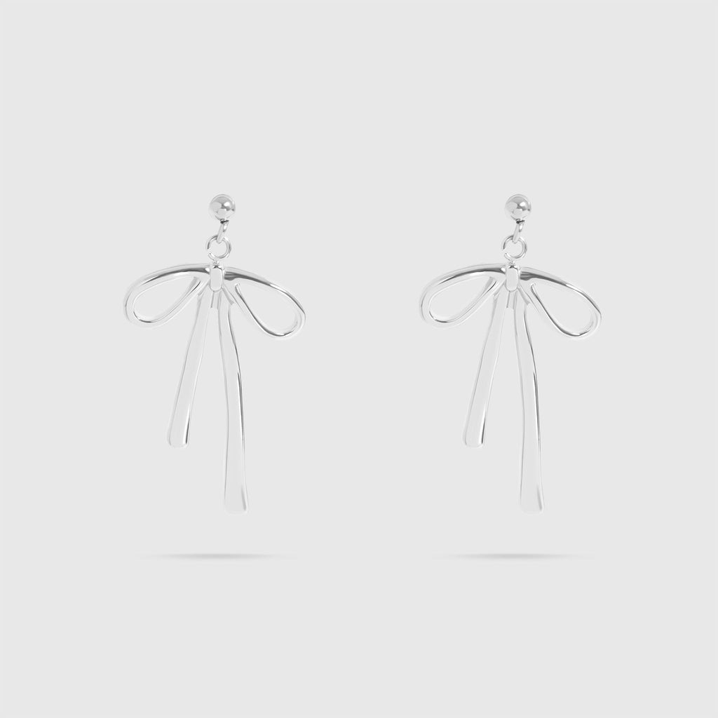 Silver Ribbon Bow Earrings
