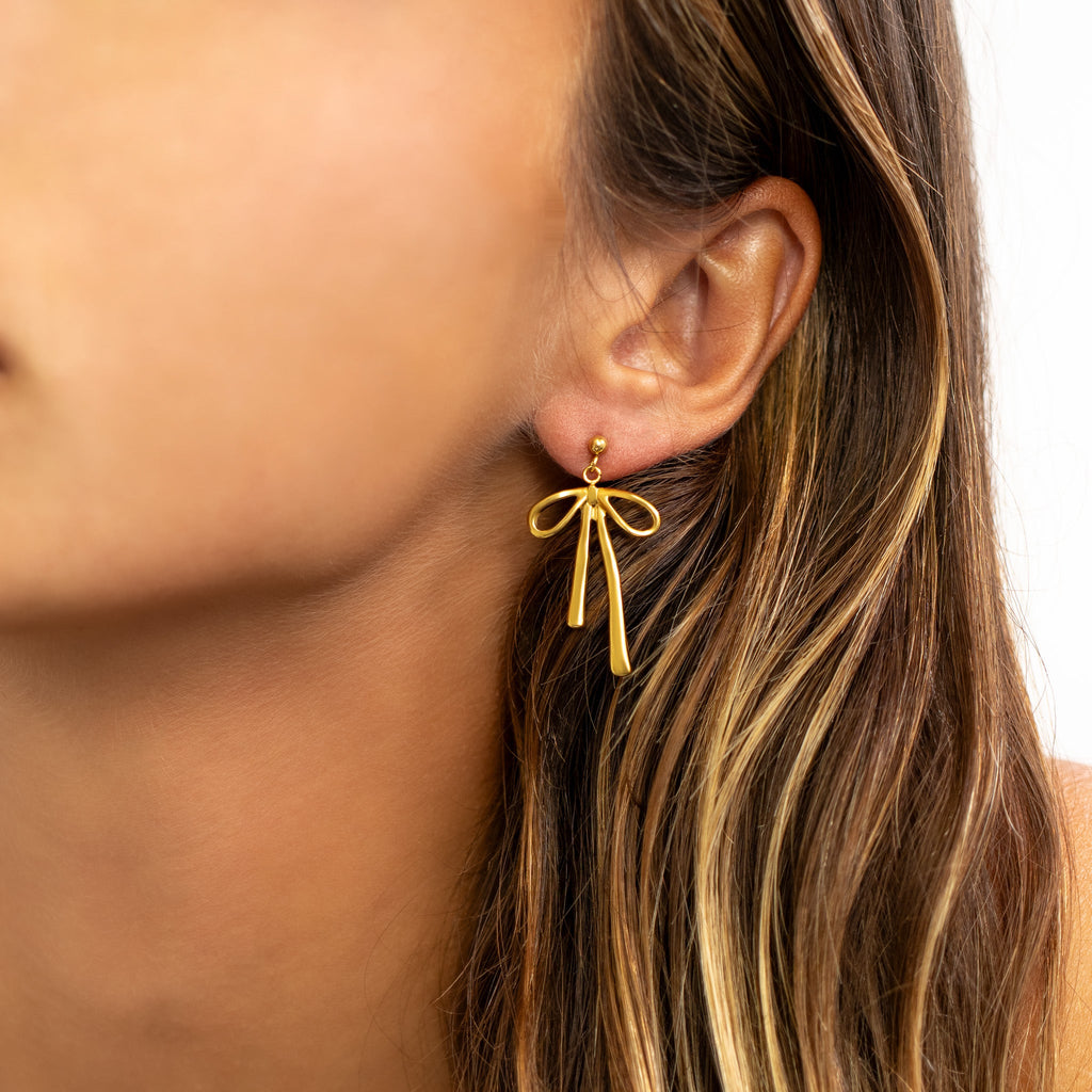 Gold Ribbon Bow Earrings