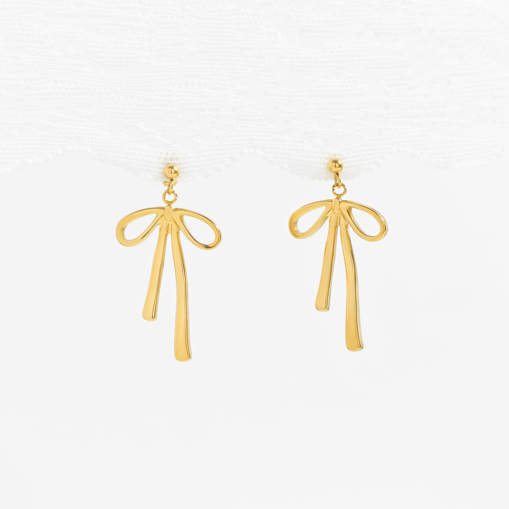 Gold Ribbon Bow Earrings