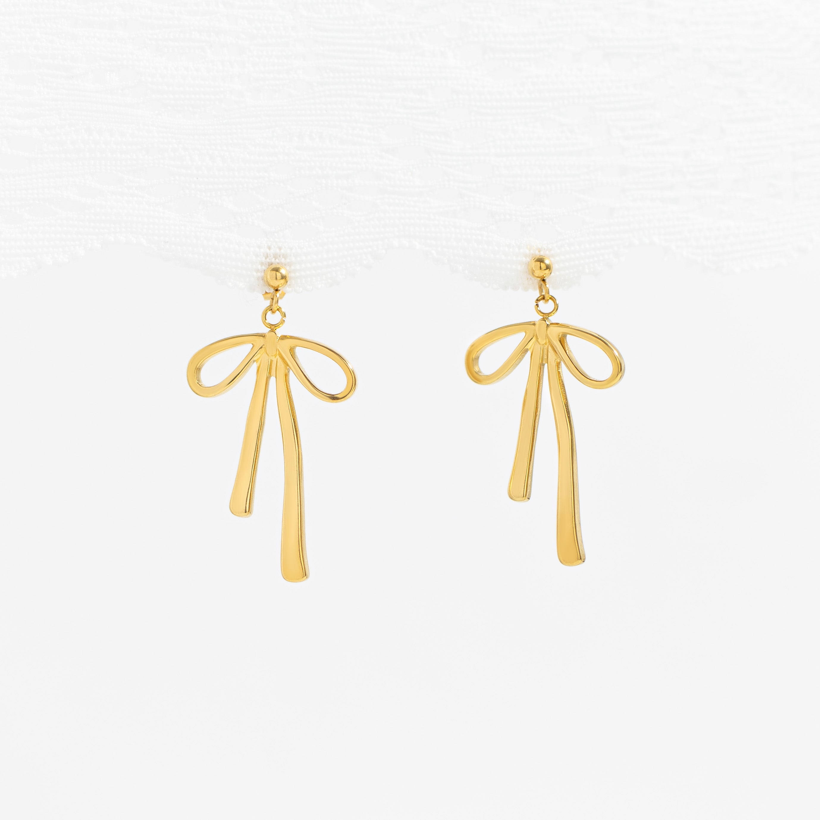 Gold Ribbon Bow Earrings