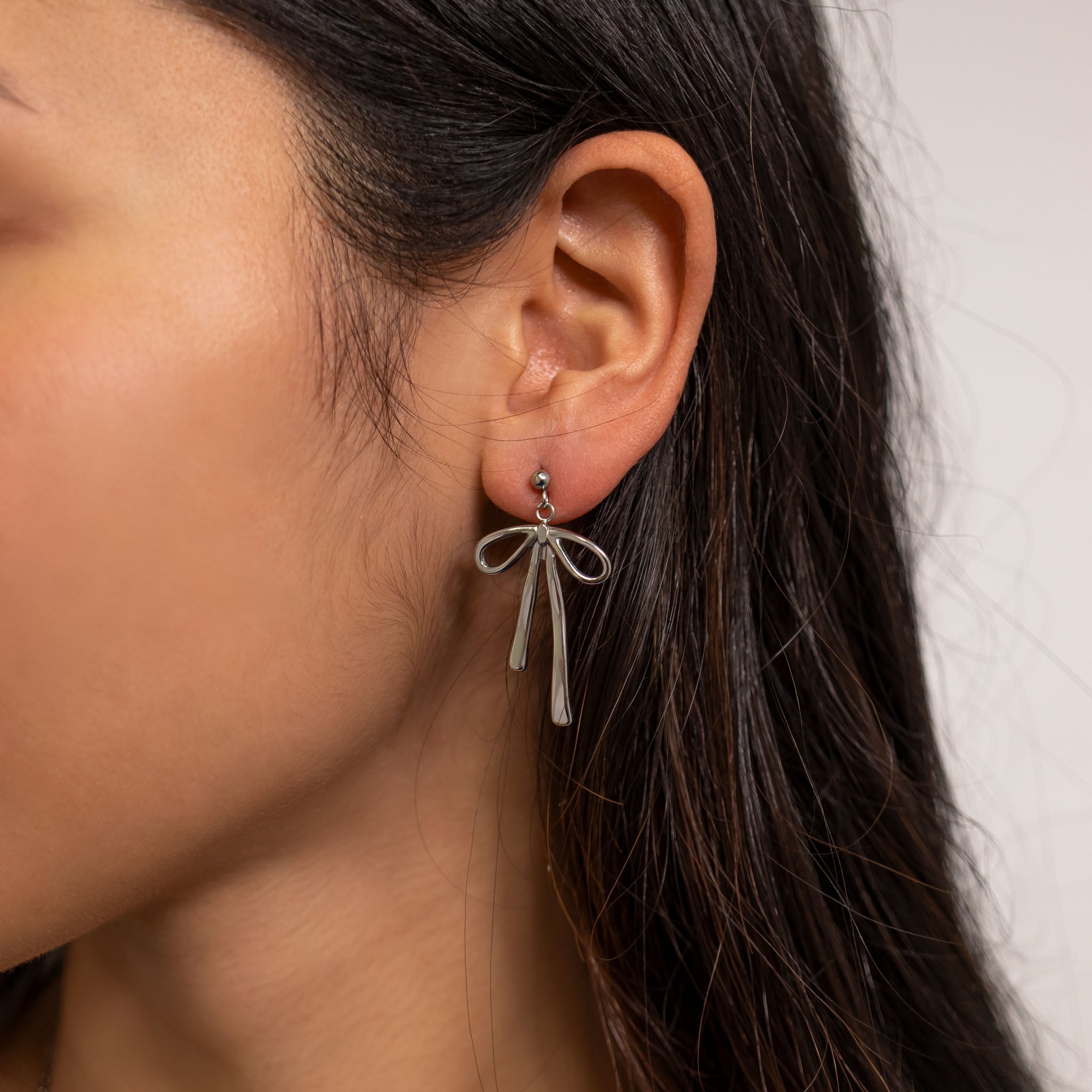 Silver Ribbon Bow Earrings